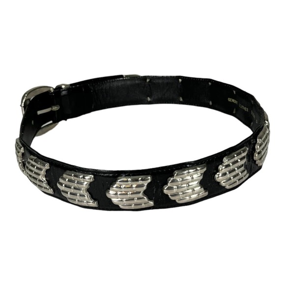 Vintage Captiva Black Leather Silver Metal Embellished Belt Small Western Boho - Picture 2 of 6